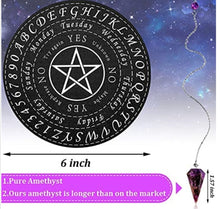 Load image into Gallery viewer, 5 Pieces Pendulum Board Dowsing Divination Set Include 4 Pieces Metaphysical Message Board Wooden Divination Board and 1 Pieces Crystal Amet - ghostswithin