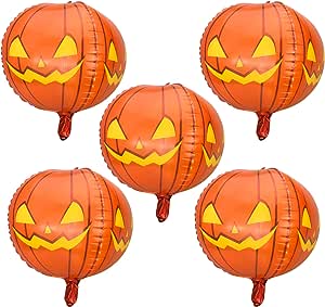 Euvoym 5 Pieces Halloween Balloons Halloween Aluminum Foil Mylar Balloon Halloween Party Pumpkin Balloons for Halloween Party Decorations - ghostswithin