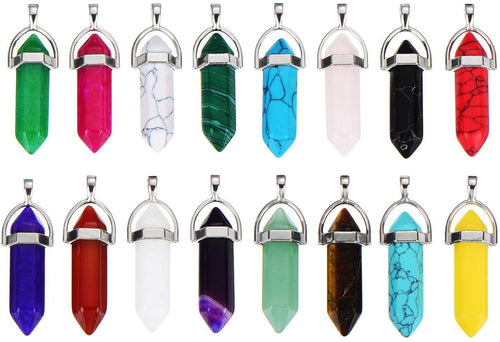Lace Quartz Stone Hexagonal Shape Crystal Pendant Ball Gem Stone, 16 Pieces with Storage Bag, 16 Colours - ghostswithin