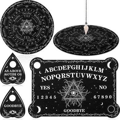 Pendulum Dowsing Divination Board with Amethyst Set Metaphysical Message Board Crystal Dowsing Pendulum Necklace Wooden Board Talking Board with Planchette for Wiccan Supplies (Eye Style) Brand: Threan - ghostswithin